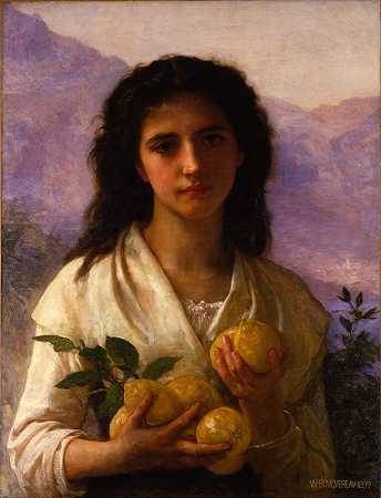 拿着柠檬的女孩`Girl Holding Lemons (1899) by William Bouguereau