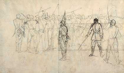 步兵步枪演习`Infantry Rifle Drill (1862) by Winslow Homer