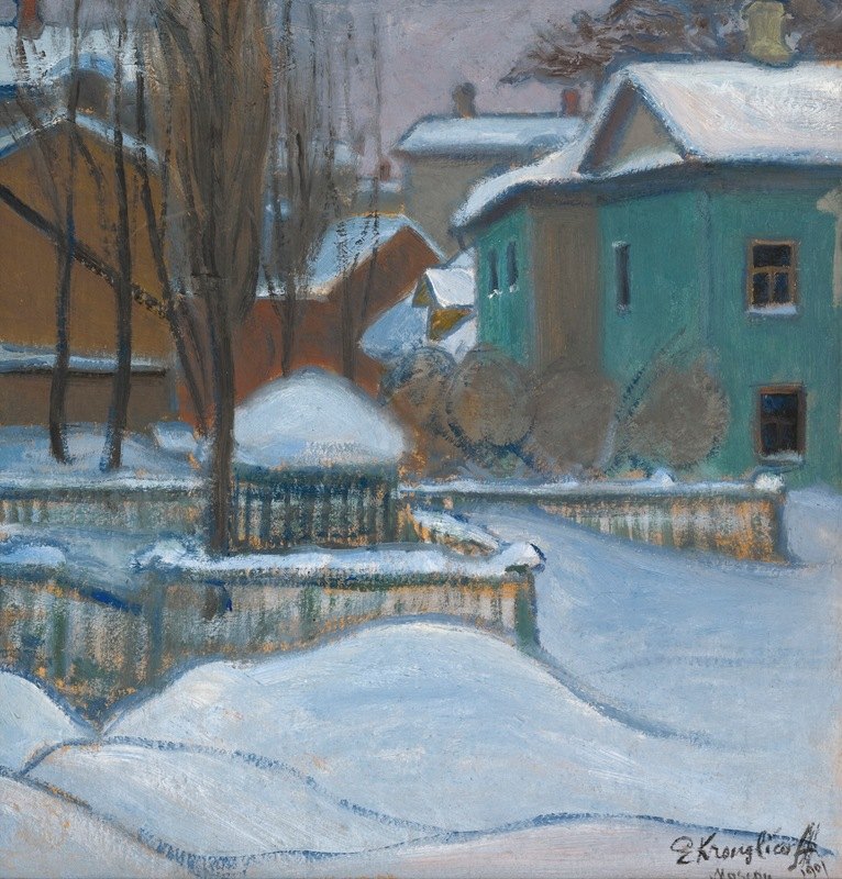 雪景下的莫斯科`View Of Moscow Under Snow (1901) by Elizaveta Sergeevna Kruglikova