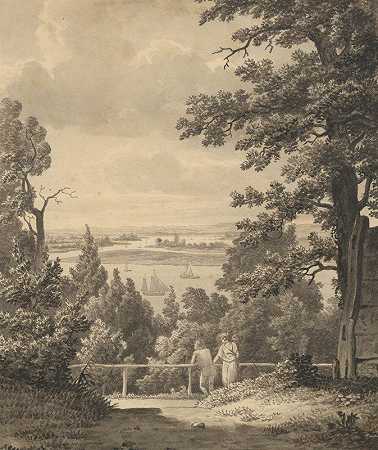 从阿尔托纳俯瞰易北河`View from Altona overlooking the Elbe (1810) by Christoffer Wilhelm Eckersberg