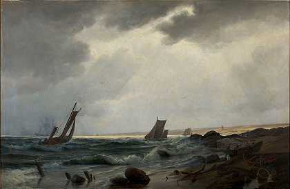 阿尔斯代尔以北的海岸风光`Costal scene north of Aarsdale (1869) by Holger Drachmann
