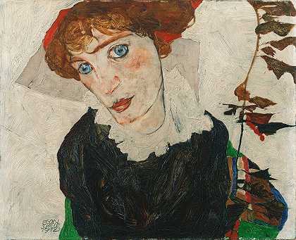 沃利·纽齐尔肖像`Portrait Of Wally Neuzil (1912) by Egon Schiele