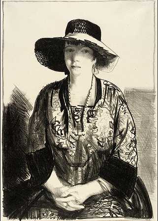 黑帽子`The Black Hat (1921) by George Wesley Bellows