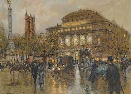 巴黎圣雅克城堡和旅游剧院`Théâtre Du Châtelet And Tour St. Jacques, Paris by Georges Stein