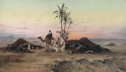 黄昏时的贝都因营地`A Bedouin Camp At Dusk by Hermann David Salomon Corrodi