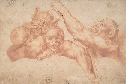 米开朗基罗人物研究最后的审判，西斯廷教堂`Study of Figures from Michelangelos Last Judgment, Sistine Chapel (1540–50) by After Michelangelo Buonarroti