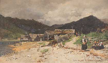 挪威渔村`Norwegian fishing village (1889) by Georg Anton Rasmussen