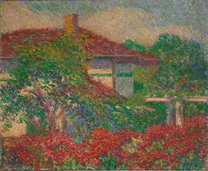 （红色屋顶建筑景观）`(Landscape With Red Roof Building) (ca. 1880~1910) by Carl Newman
