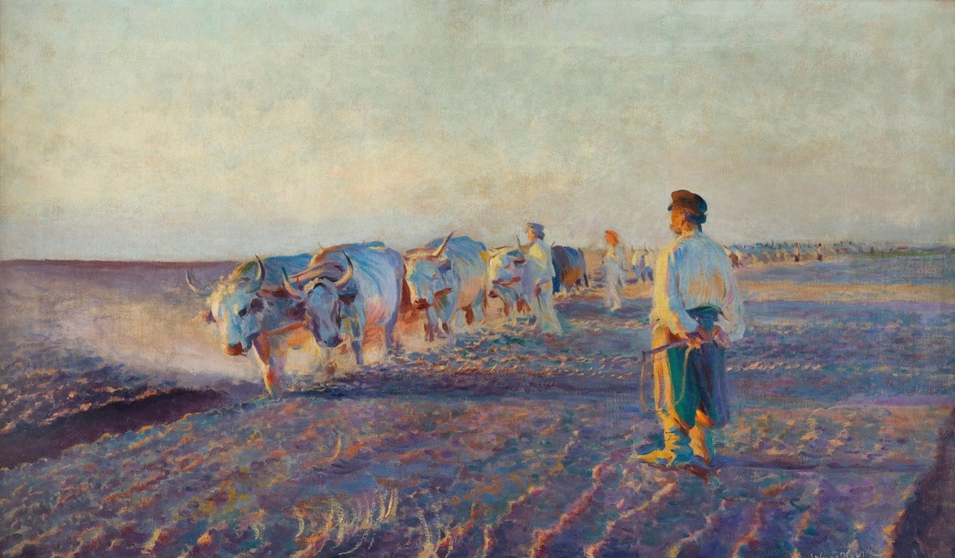 在乌克兰耕作`Plowing in the Ukraine (1892) by Leon Wyczółkowski