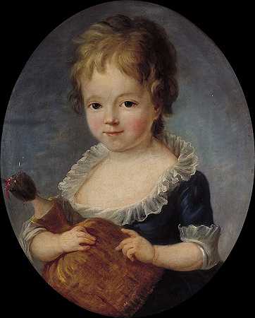 肖像抱着洋娃娃的小女孩`Portrait dune petite fille tenant une poupée (18th Century) by François-Hubert Drouais