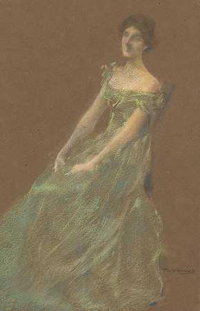 绿色连衣裙`The Green Dress (c. 1910) by Thomas Wilmer Dewing