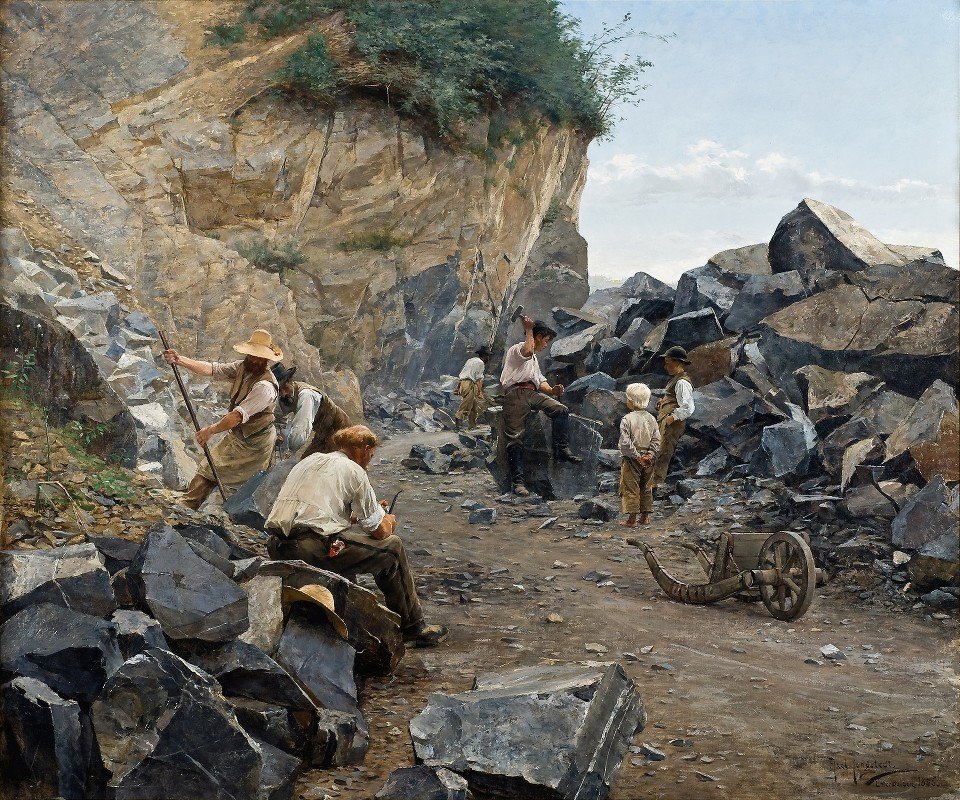 在采石场。来自瑞士的主题`In the Quarry. Motif from Switzerland (1886) by Axel Jungstedt