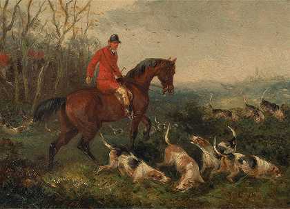 猎狐掩护`Foxhunting; At Cover (1863) by William J. Shayer