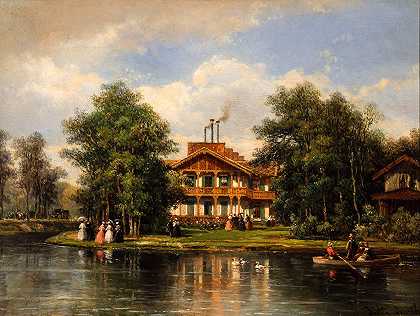 黄门小屋，在文森森林`Le Chalet de la Porte~Jaune, au bois de Vincennes (1860) by Pierre-Justin Ouvrié