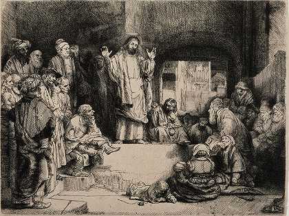 基督的预兆（小坟墓）`Christ Preaching (La Petite Tombe) (1652) by Rembrandt van Rijn