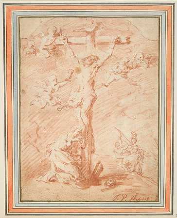 耶稣与圣抹大拉同钉十字架`Christ on the Cross with St. Magdalene by Jan Pieter Ykens