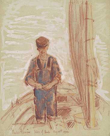 渔夫，浅滩岛`Fisherman, Isle Of Shoals (1903) by Childe Hassam