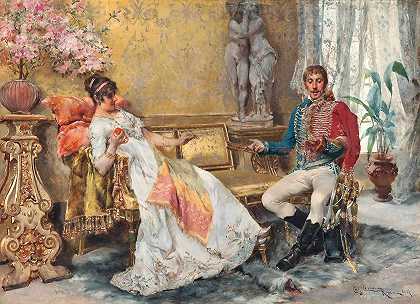 浪漫的纠葛`A romantic entanglement (1889) by Giulio Cervi