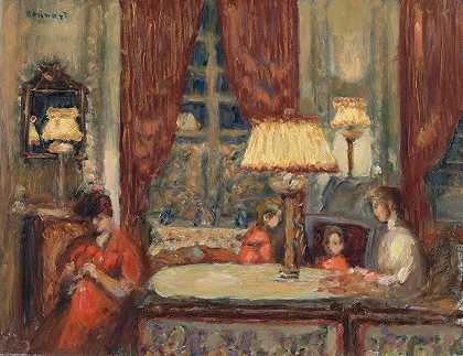 晚上在灯下`Evening Under the Lamps (La Soirée sous les lampes) (c. 1903) by Pierre Bonnard