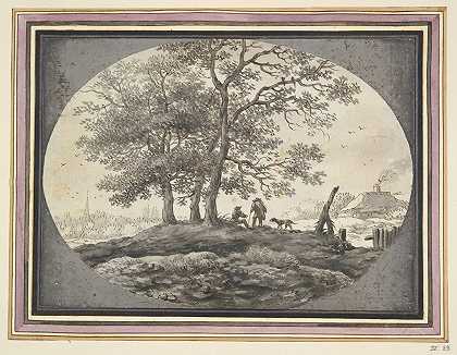 有两个人和一条狗的风景`Landscape with Two Figures and a Dog (mid–late 17th century) by Aarnout Ter Himpel