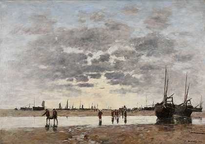 伯克船回来了`Berck; le retour des barques (1890) by Eugène Boudin