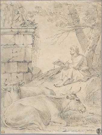 意大利风景画艺术家`Artist Drawing in an Italianate Landscape (17th century) by Jan van Ossenbeeck
