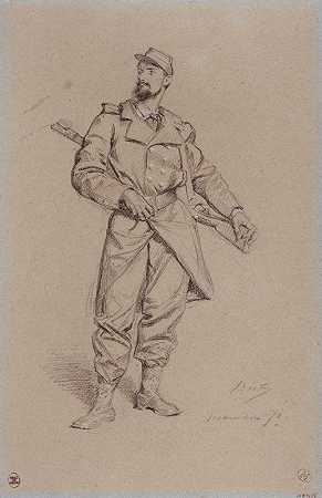 巴黎围攻期间画家G.Clarin的肖像。`Portrait de G. Clairin, artiste peintre, pendant le siège de Paris. (1870) by Alexandre Bida
