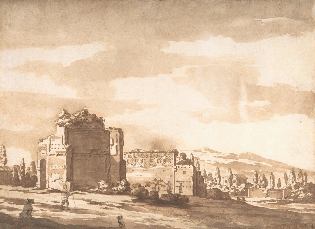 意大利风景，也许是罗马的马里奥山`Italian Landscape, perhaps the Monte Mario, Rome (1659) by Jacob van der Ulft