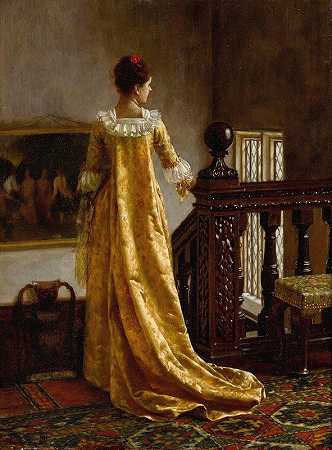谁是M爱我跟着我（谁爱我跟着我）`Qui Maime Me Suit (Who Loves Me Follows Me) (1891) by Edmund Blair Leighton