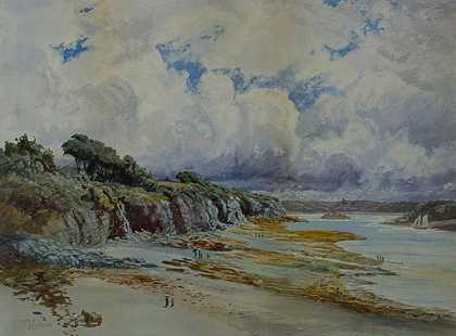 阴天海岸小湾的景色`A View of a Coastal Inlet on a Cloudy Day by William Lees Judson