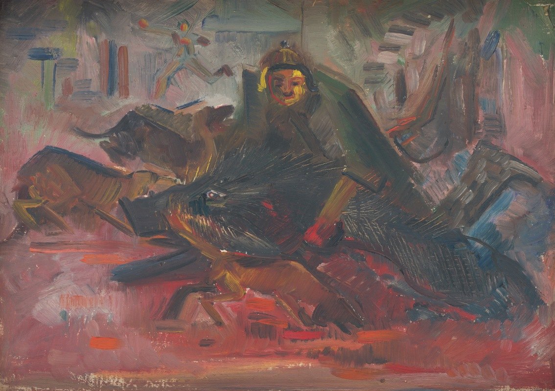 猎野猪`Boar Hunt (1940) by Arnold Peter Weisz-Kubínčan