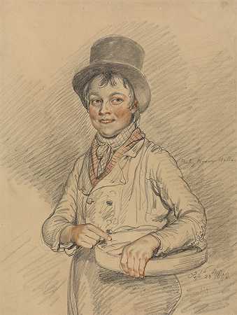 拿着篮子的男孩`A Boy with a Basket (1808) by Samuel de Wilde