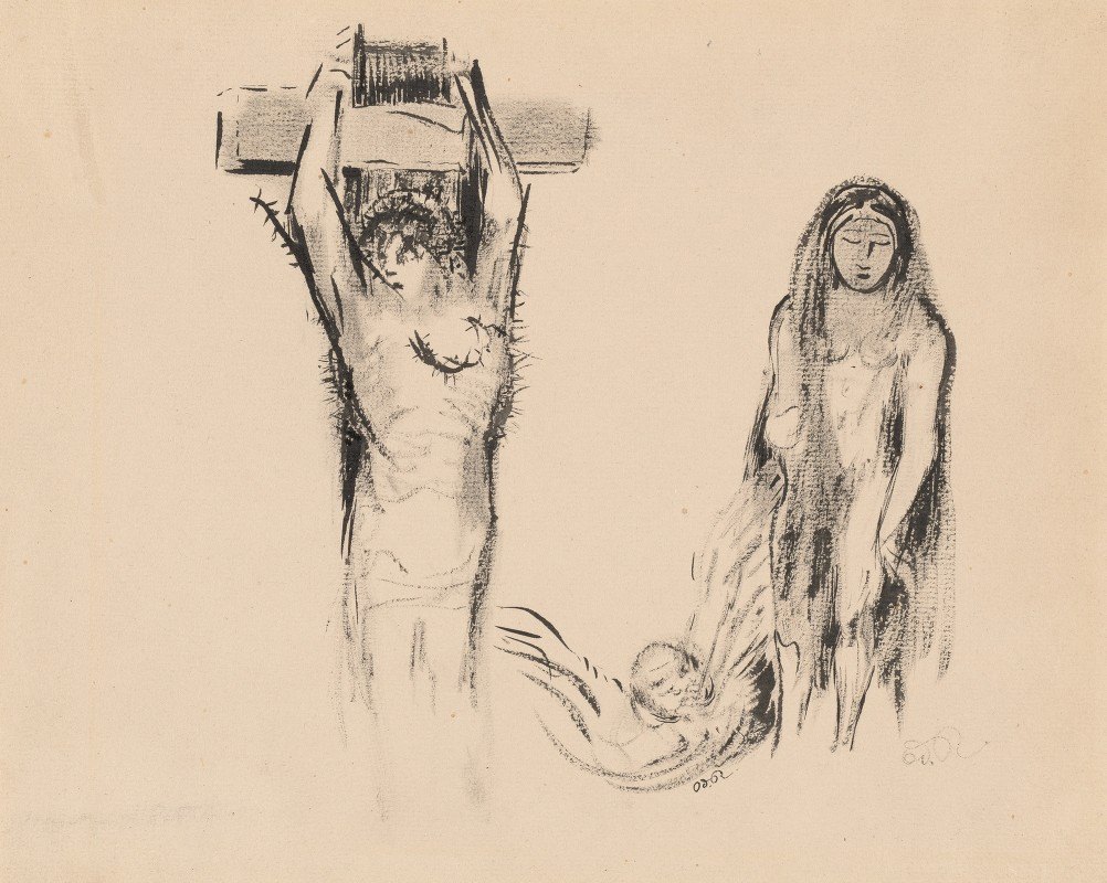 圣安东尼和两个诱惑者（圣安东尼和德乌斯）`Saint Anthony and the Two Temptresses (Saint Antoine et deux Tentatrices) (1896~1900) by Odilon Redon