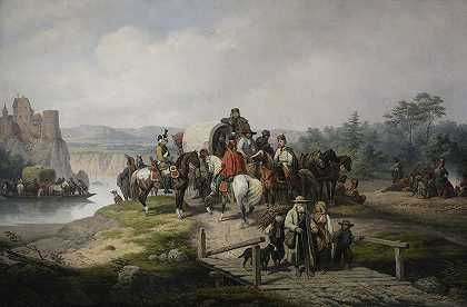 河边的手推车`Carts at the riverside (1871) by January Suchodolski