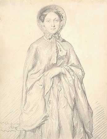 一位身穿斗篷和帽子的年轻女子的肖像`Portrait of a Young Woman Wearing a Cloak and Bonnet (1850) by Théodore Chassériau