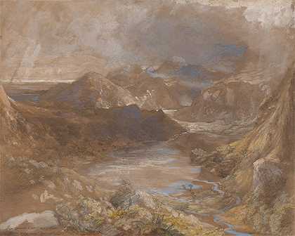 北威尔士卡佩尔·居里和贝德盖勒特之间的花和部分伊恩-伊-迪纳`Llwyngwynedd and Part of Llyn~y~ddina Between Capel Curig and Beddegelert, North Wales (1835) by Samuel Palmer