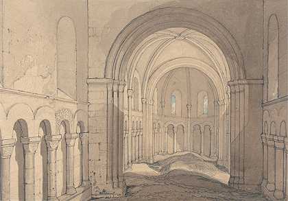 诺曼底鲁昂附近圣朱利安教堂的屋内`Interior of the Chapel of Saint Julien, near Rouen, Normandy (ca. 1818) by John Sell Cotman