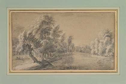 河流景观`River Landscape (17th century) by Anthonie Waterloo