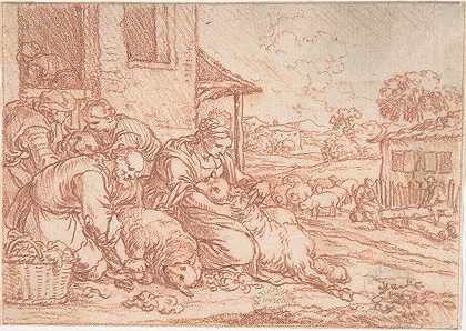 六月（代表这几个月劳动的系列之一）`June (one of a series representing the labors of the months) (1690) by Jonas Umbach