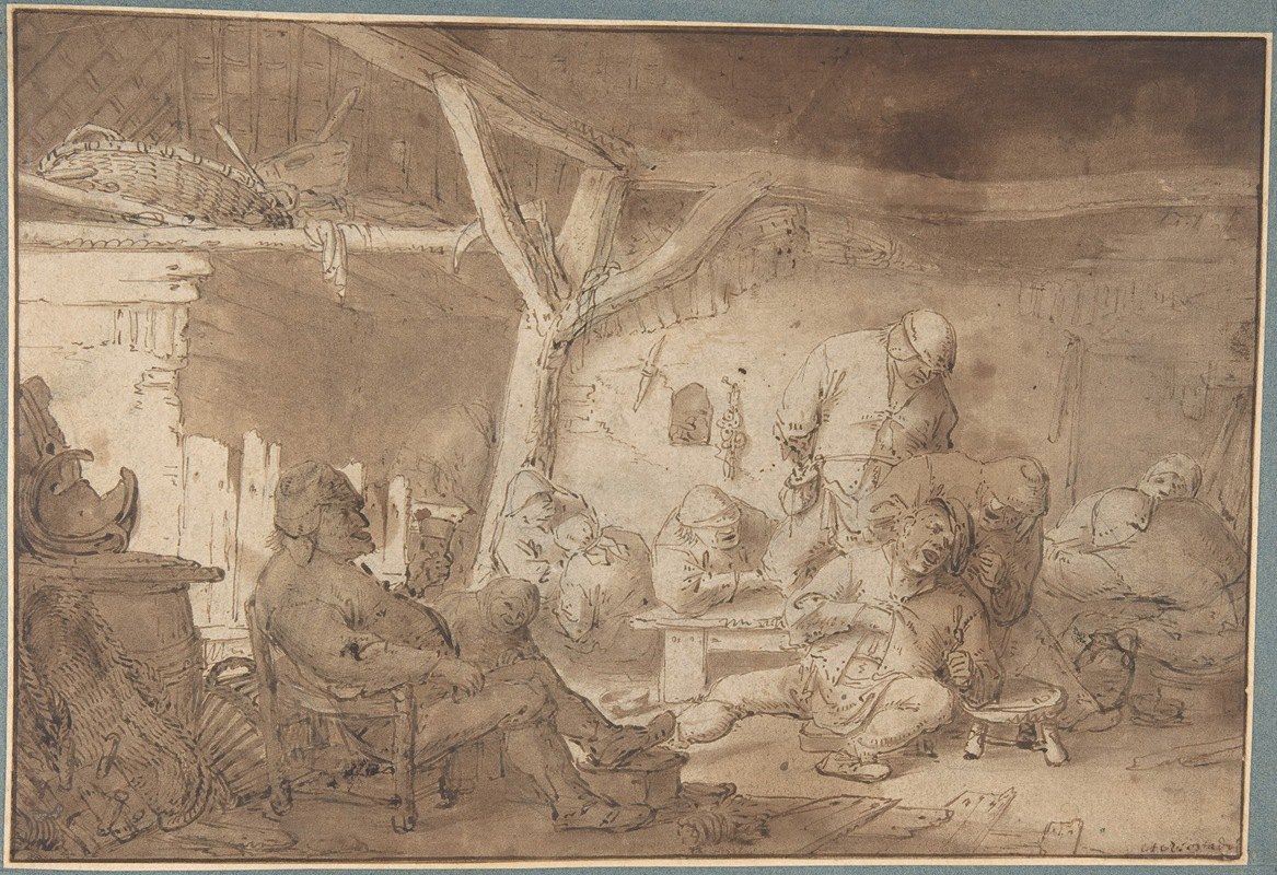 内地与农民`Interior with Peasants (17th century) by Adriaen van Ostade