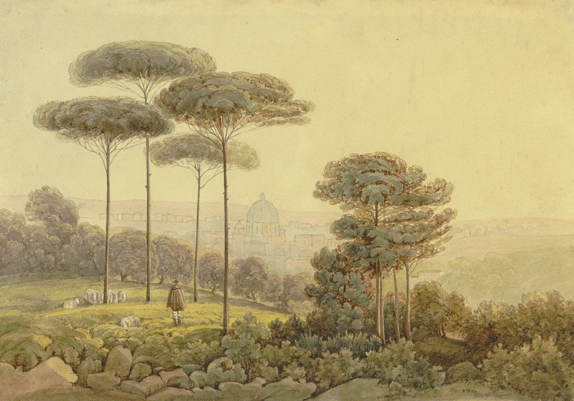 从树木覆盖的小山上俯瞰佛罗伦萨`Blick auf Florenz von einer mit Bäumen bewachsenen Anhöhe by German 19th Century