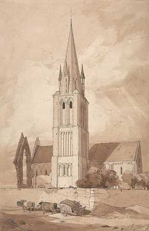 多佛教堂，诺曼底`Douvres Church, Normandy (1820) by John Sell Cotman