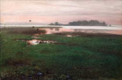 夜景`Evening Landscape (1902) by Bruno Liljefors