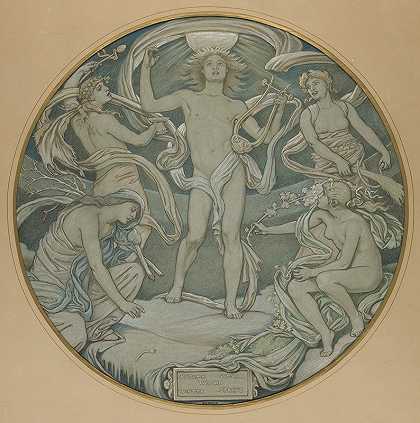 阿波罗和出席者`Apollo and Attendents (1893) by Elihu Vedder