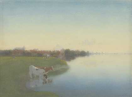 哈特姆附近的伊泽尔河`Oever van de IJssel bij Hattem (1867 ~ 1919) by Jan Voerman