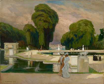 来自巴黎圣克劳德公园`From St. Cloud Park, Paris (1905) by Albert Edelfelt