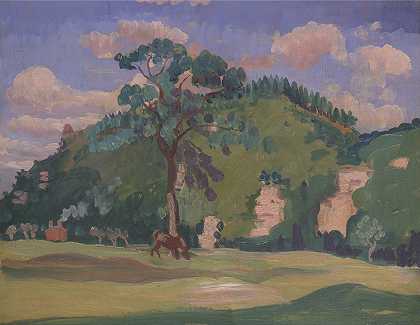 牧马的风景`Landscape with a Grazing Horse by James Dickson Innes