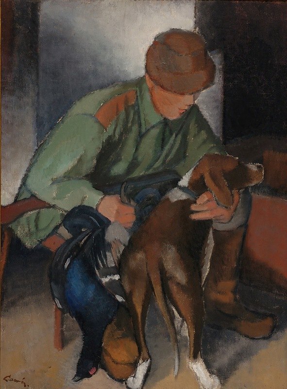 猎人和猎犬`Hunter with His Hound (1920 ~ 1930) by Alvar Cawén