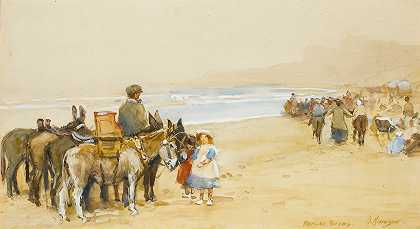 驴子骑在惠特利沙滩上`Donkey Rides On Whitley Sands by John Atkinson