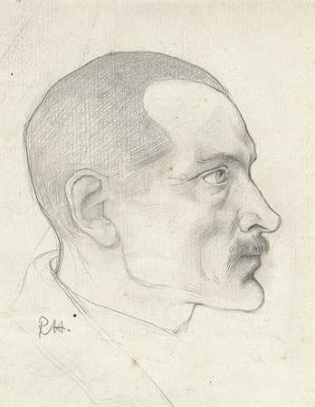 一个留着胡子的男人的头，从侧面看`Kop van een man met snor, van opzij (1878 ~ 1938) by Richard Nicolaüs Roland Holst